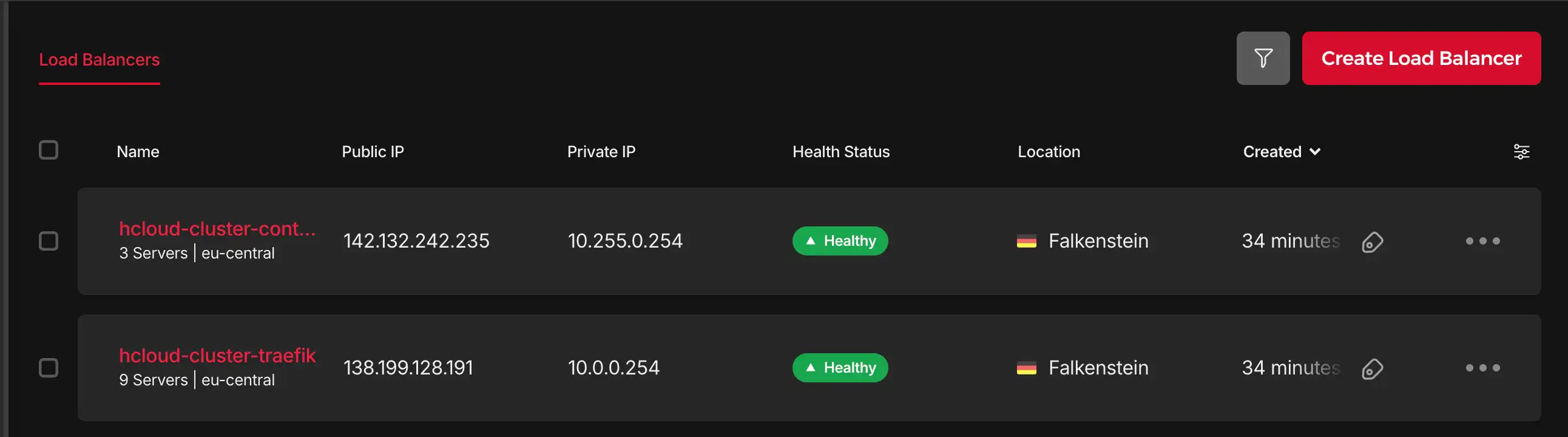 Hetzner Cloud load balancer UI