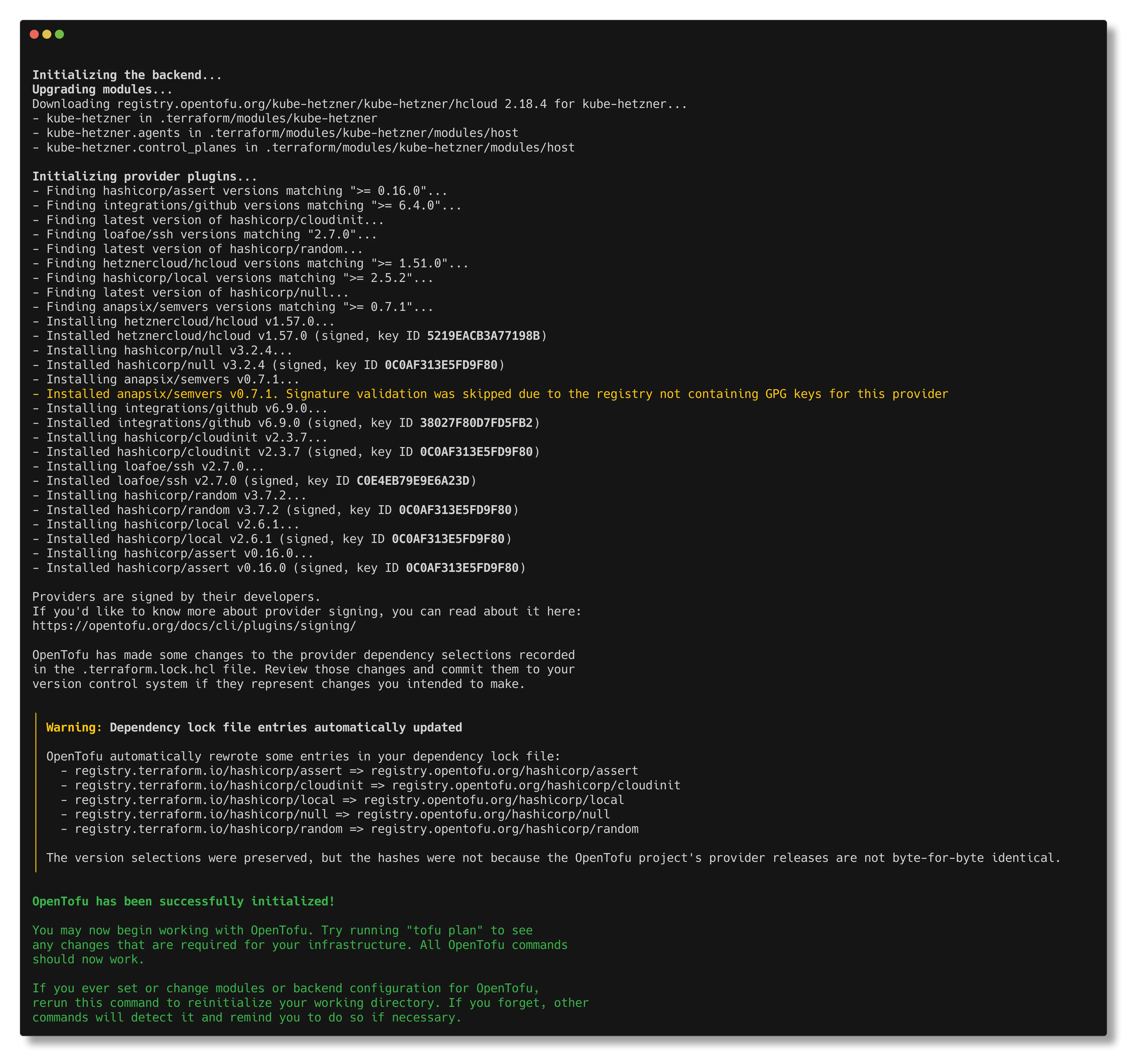 Terraform command output